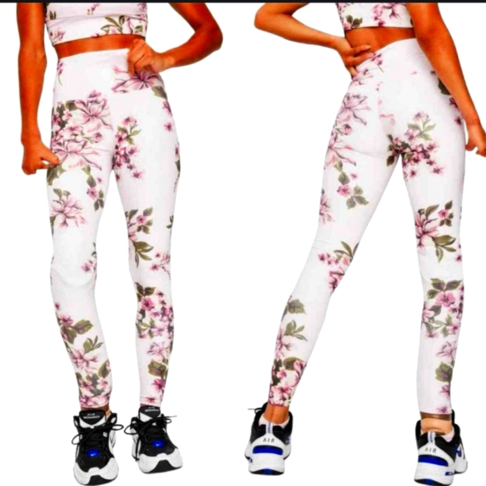 Beach Riot Piper Leggings Tropical Flower Pink Textured Size Xl
